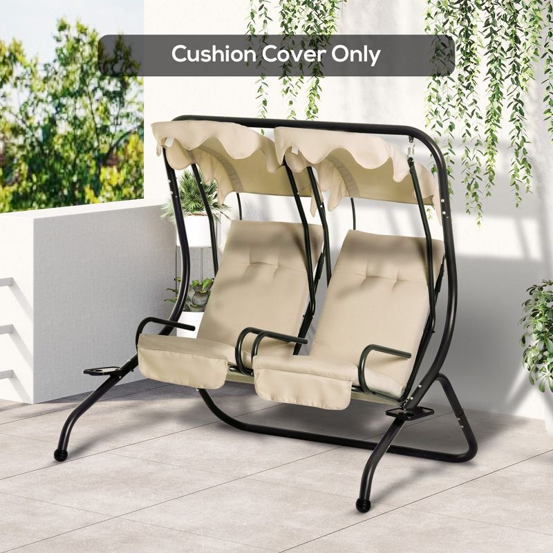 Outsunny Outdoor Porch Swing Cushions with Seat & Tufted Back, Backrest Ties, Set of 2 Replacement Cushions for Patio Furniture, Beige, 3 of 7