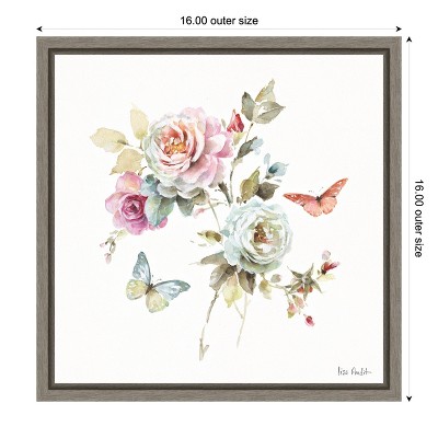 Lisa Audit Floral Butterfly Canvas Print in Gray Frame 16x16