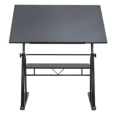 Contemporary Black Wood Adjustable Drafting Table with Storage
