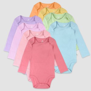 Honest Baby Girls' 8pk Rainbow Organic Cotton Long Sleeve Bodysuit - Pink/Orange - 1 of 3