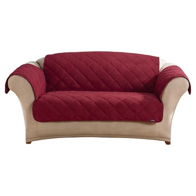 Sherpa/Suede Reversible Loveseat Cover Burgundy - Sure Fit