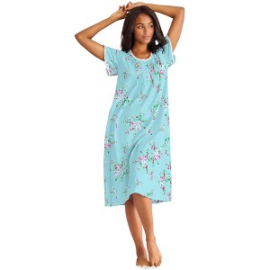 Only Necessities Plus Size Short Pintuck Knit Gown - 1 of 4