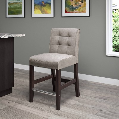 Antonio Gray Tweed Fabric Counter Height Bar Stool with Espresso Rubberwood Legs