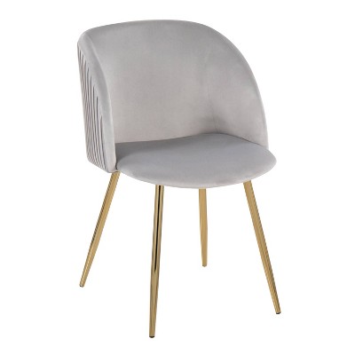 Set of 2 Silver Velvet and Gold Metal Dining Chairs
