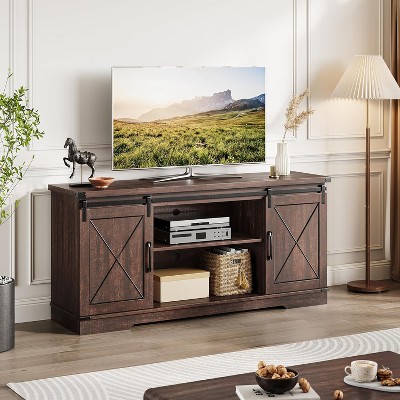 Farmhouse TV Stand for TVs Up to 65", Rustic Entertainment Center with Sliding Barn Doors, Storage Cabinets & Adjustable Shelf, Media Console