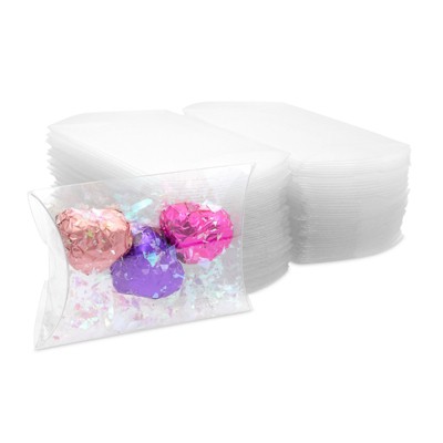 Stockroom Plus 100 Pack Small Clear Plastic Pillow Boxes for Candy, Party Favors  2.75" x 2.5"