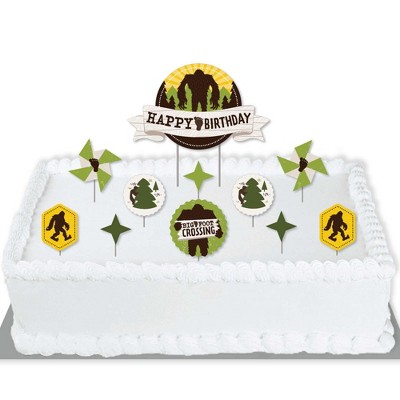 Big Dot of Happiness Sasquatch Crossing - Bigfoot Birthday Party Cake Decorating Kit - Happy Birthday Cake Topper Set - 11 Pieces