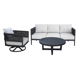 International Concepts 3pc Woven Abaca Rope Outdoor Patio Conversation Furniture Sets with Sofa Coffee Table & Swivel Chair - 1 of 4