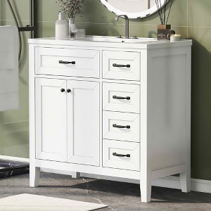MAYEERTY 36" Bathroom Vanity without Sink Cabinet Base Solid Frame MDF Drawers White - 1 of 4