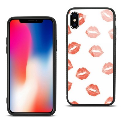Reiko iPhone X/iPhone XS Hard Glass Design TPU Case with Lipstick Kiss Pattern