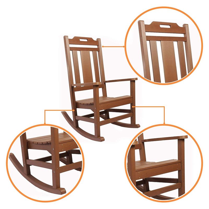 PolyTEAK Porch Rockers Collection Poly Lumber Wood Alternative All Weather Modern Outdoor Rocking Chair for Patios, Porches, and Pool Side, Brown, 2 of 7