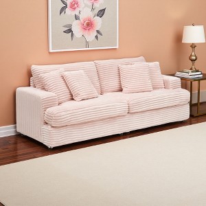 88.58" Corduroy 3-Seater Sofa with Spring Cushions & Throw Pillows - 1 of 4