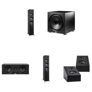 Elac DF53-BK - Debut 3.0 5.25" Floor Speaker - Black (Pair), ELAC DA43-BK Debut 3.0 - DA43-BK Atmos / On Wall speaker, Elac PS500 Subwoofer and Ela... - 1 of 4