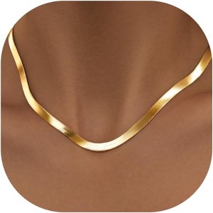 14K Gold/Silver Plated Herringbone Necklace for Women, Dainty Layered Choker Non-Tarnish - 1 of 4