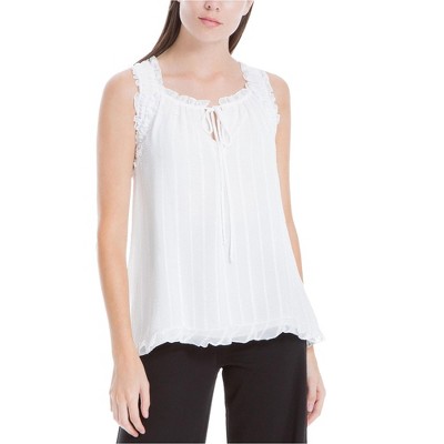 Max Studio London Womens Ruffled Knit Blouse, White, Small