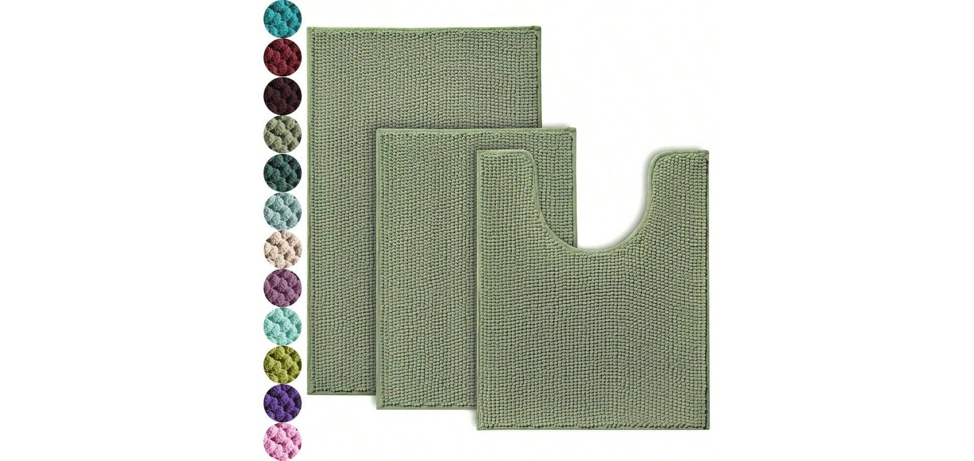 Bathroom Rug Set, Non - Slip Bath Mat - Ultra Soft, Washable, Absorbent for Toilet Tub Sage