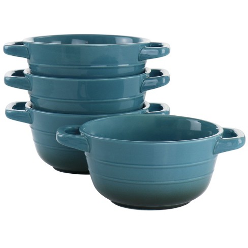 Gibson Crock Pot 2 Piece Stoneware Soup Bowl Set 30 Oz Teal