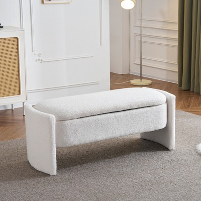 APRILSOUL47.24"Elegant Long - shaped Storage Ottoman Bench of boucle material with Simple and Grand Design
