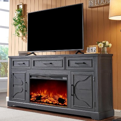 AMERLIFE 70" Farmhouse Fireplace TV Stand, Entertainment Center Table with 30'' Electric Fireplace