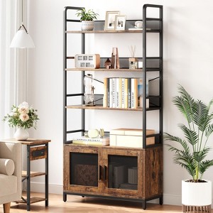 Industrial Bookshelf with Doors 70.87" Tall Bookcase with 4 Tiers Open Storage Shelf Rustic Bookshelves Display Rack Cabinet Farmhouse Bookshelf - 1 of 4