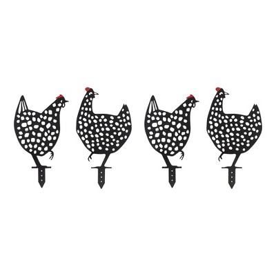Black Iron Chicken Garden Stakes Set of 4