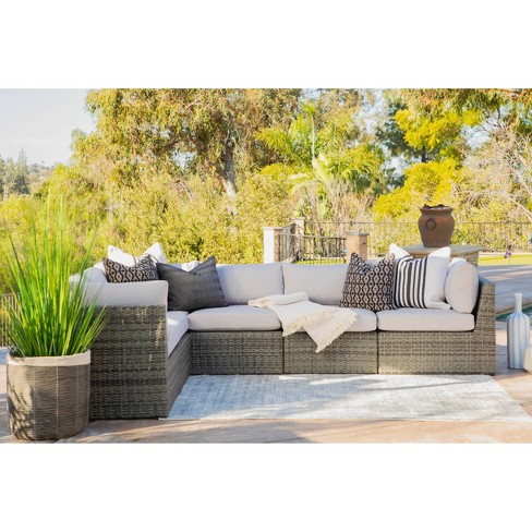 Santa Fe 6pc Outdoor Rattan Sectional, Outdoor Wicker Furniture Sectionals
