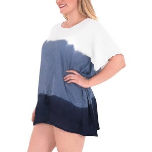 HAPPY BAY Women's Summer Vacation Beachwear Oversized Swim Suit Loose Holiday Bathing Suit Cover Ups 1X-2X Blue Tie Dye Design - 1 of 4