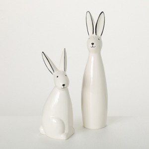 11"H Sullivans Abstract Porcelain Bunnies Set of 2, White - 1 of 3