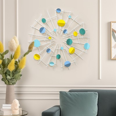 Modern Multi-Color Discs and White Metal Abstract Wall Sculpture