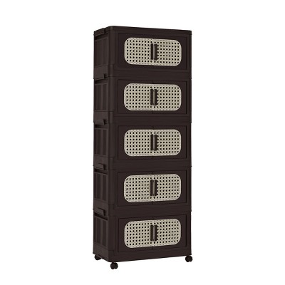 GlasFlength Decorative Storage Cabinets Accent Cabinet Folding Storage Cabinet Free standing Cabinet for Living Room, Brown, 19.69"*11.81"*50"