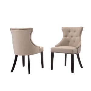 Carolina Living Set of 2 Ella Tufted Back Upholstered Nail Head Chair Espresso/Cream: Wingback, Linen Fabric, Wood Legs - 1 of 4