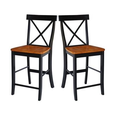 24" Black and Cherry Solid Wood X-Back Counter Stool