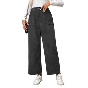 Coolmee Womens Corduroy Palazzo Pants Wide Leg Pants Button Front Zipper Straight Pants with Pockets - 1 of 4