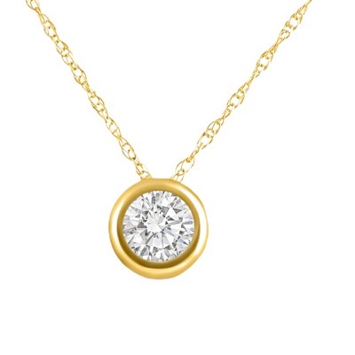 Pompeii3 1/2Ct Diamond Bezel Pendant Solitaire Necklace 14k Yellow Gold Lab Created