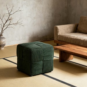 VASIP Brown Corduroy Square Ottoman Footrest, Soft and Comfortable Woven Design Stool for Living Room - 1 of 4