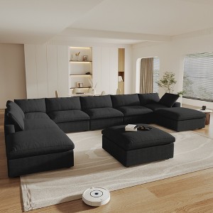 WJShome Cloud Couch Modular Sectional Sofa,196" U-Shaped Sectional Sofa with Storage Ottomans,Convertible 9 Seater Linen Living Room Sets - 1 of 4