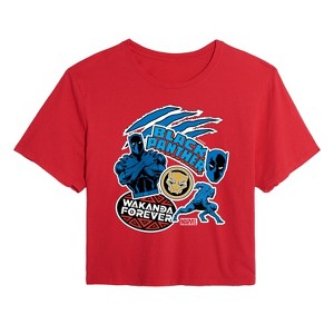 Women's - Marvel - Black Panther Wakanda Forever Sticker Cropped Graphic T-Shirt - 1 of 4