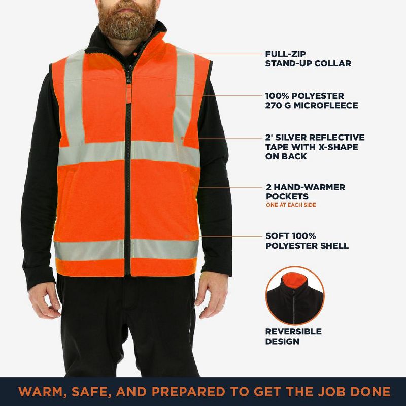 RefrigiWear High Visibility Orange Reflective Reversible Softshell Safety Vest, 3 of 7
