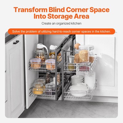 SUGIFT Blind Corner Pull Out Cabinet Organizer, 2 Tier 4 Shelf Kitchen Cabinet Storage, Chrome Carbon Steel Basket for Min 15 inch Wide Opening — фото 5