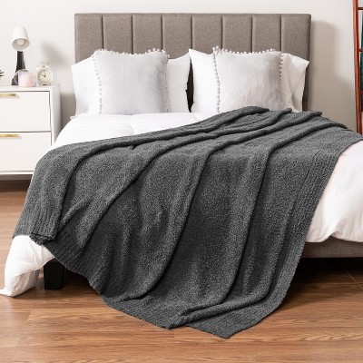 Dark Gray Reversible Fleece Knit Throw Blanket, 50x60 Inches