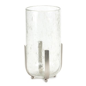 HomeRoots 6" Silver And Clear Metal And Glass Tabletop Hurricane Candle Holder - 1 of 4