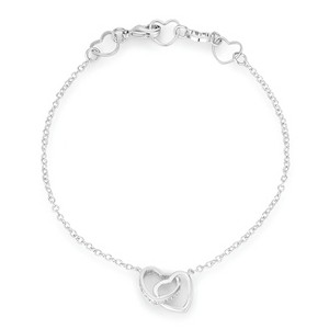 Slickblue Interlocked Hearts Bracelet for Women, 0.12ct CZ, Rhodium Plated, 7" Chain + 1" Extender, Lobster Clasp - 1 of 3
