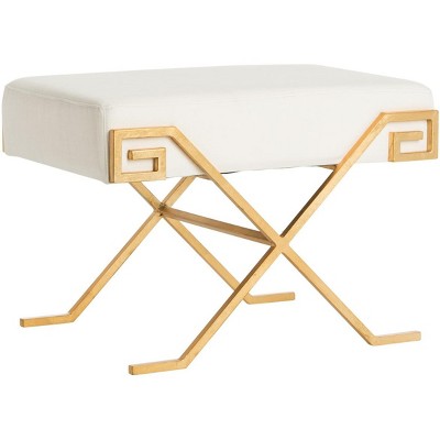 Luna 27'' Light Beige Linen and Gold Greek Key Transitional Bench