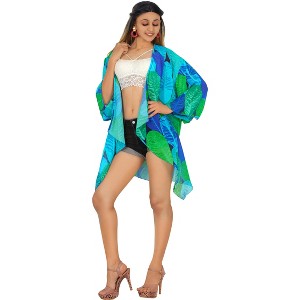 LA LEELA Women's Open Front Summer Vacation Holiday Wear Beach Loose Casual Beachwear Cover Top Dress Duster - 1 of 4