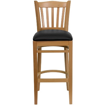 Natural Wood and Black Vinyl Slat Back Barstool