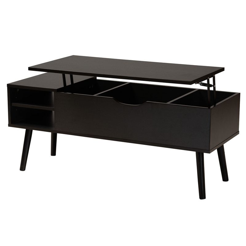 Baxton Studio Roden Modern Two-Tone Black and Espresso Brown Finished Wood Coffee Table with Lift-Top Storage Compartment, 3 of 12