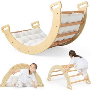 Costzon Wooden Arch Rocker with Cushion, 3-in-1 Montessori Climber for Toddlers, Indoor/Outdoor Playground Gym Playset (Arch Ladder) - 1 of 4