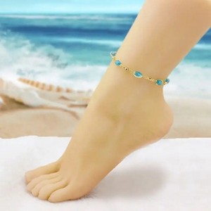 RMZ GOLD NYC 18K Gold Filled Elegant Light Blue Oval-Link Anklet - 1 of 3