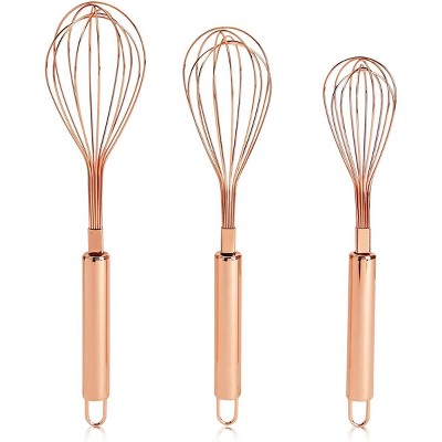 Juvale 3 Pack Rose Gold Copper Balloon Utility Whisk Set for Baking Cooking, 3 Sizes