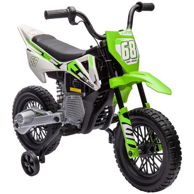 Qaba Kids Motorcycle with Twist Grip Throttle, 12V Electric Motorcycle with Training Wheels, Rear Suspension & Music for Ages, Green